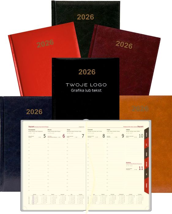kalendarz a5 2026 tygodniowy książkowy firmowy twoje logo nadruk 100