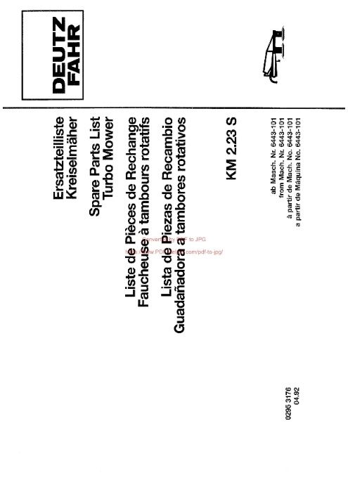 Katalog części kosiarka Deutz fahr KM 2. 23 S