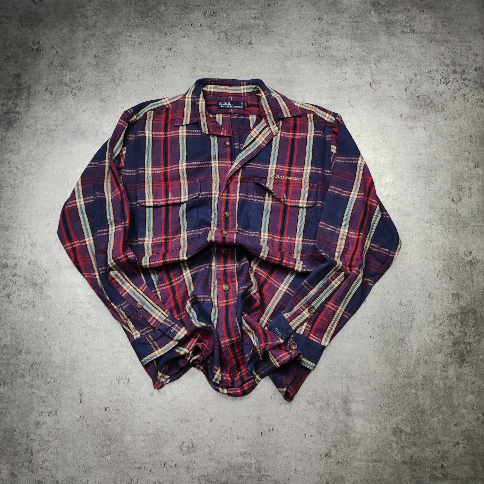 MĘSKA Grubsza Koszula Elegancka KRATKA Logo Kolorowa Polo Ralph Lauren