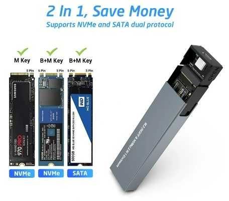 Leitor de discos M.2 SSD dual NVMe e NGFF, USB 3.1 GEN2 -portes grátis