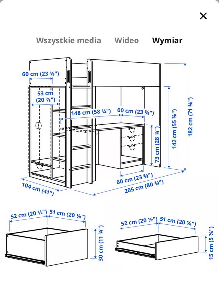 Sprzedam łóżko  piętrowe z biurkiem ikea