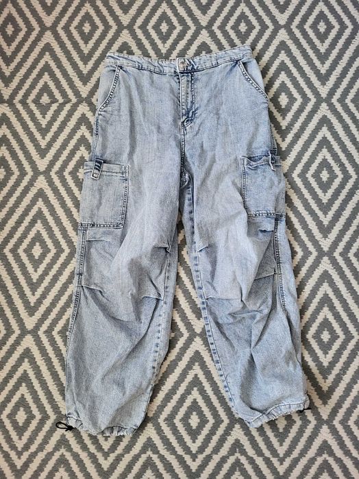 Dżinsy jeansy cargo szerokie nogawki z kieszeniami baggy H&M 38
