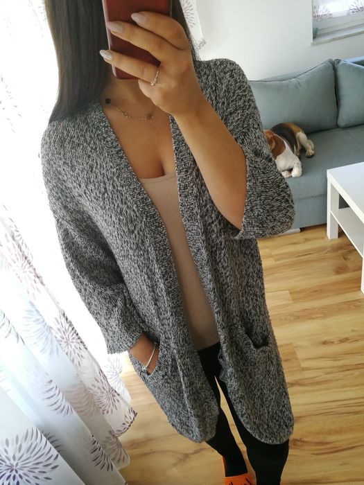 Długi sweterek kardigan z kieszeniami H&M r. M/L