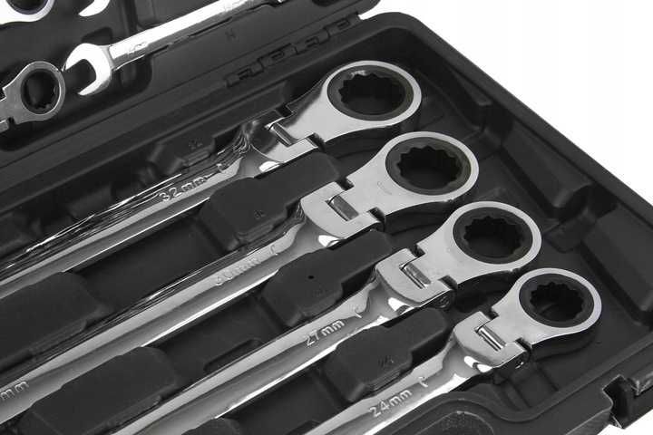 Klucze płasko oczkowe z grzechotką łamane 8-32mm 13el walizkaMAr-Pol