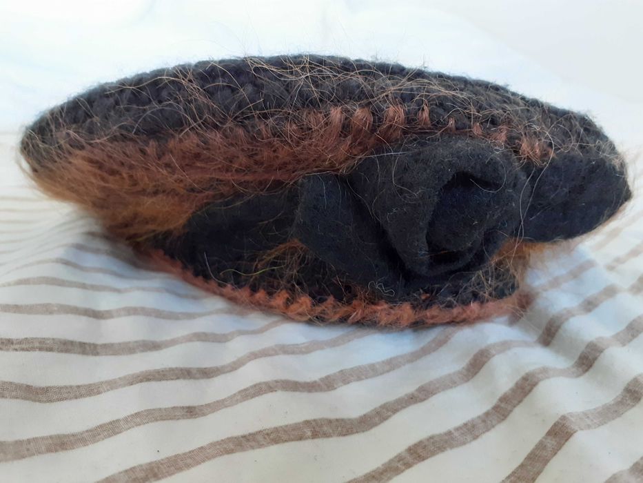 Cudowny wełniany kaszkiet brązowy czarny IDEALNY pomarańczowy