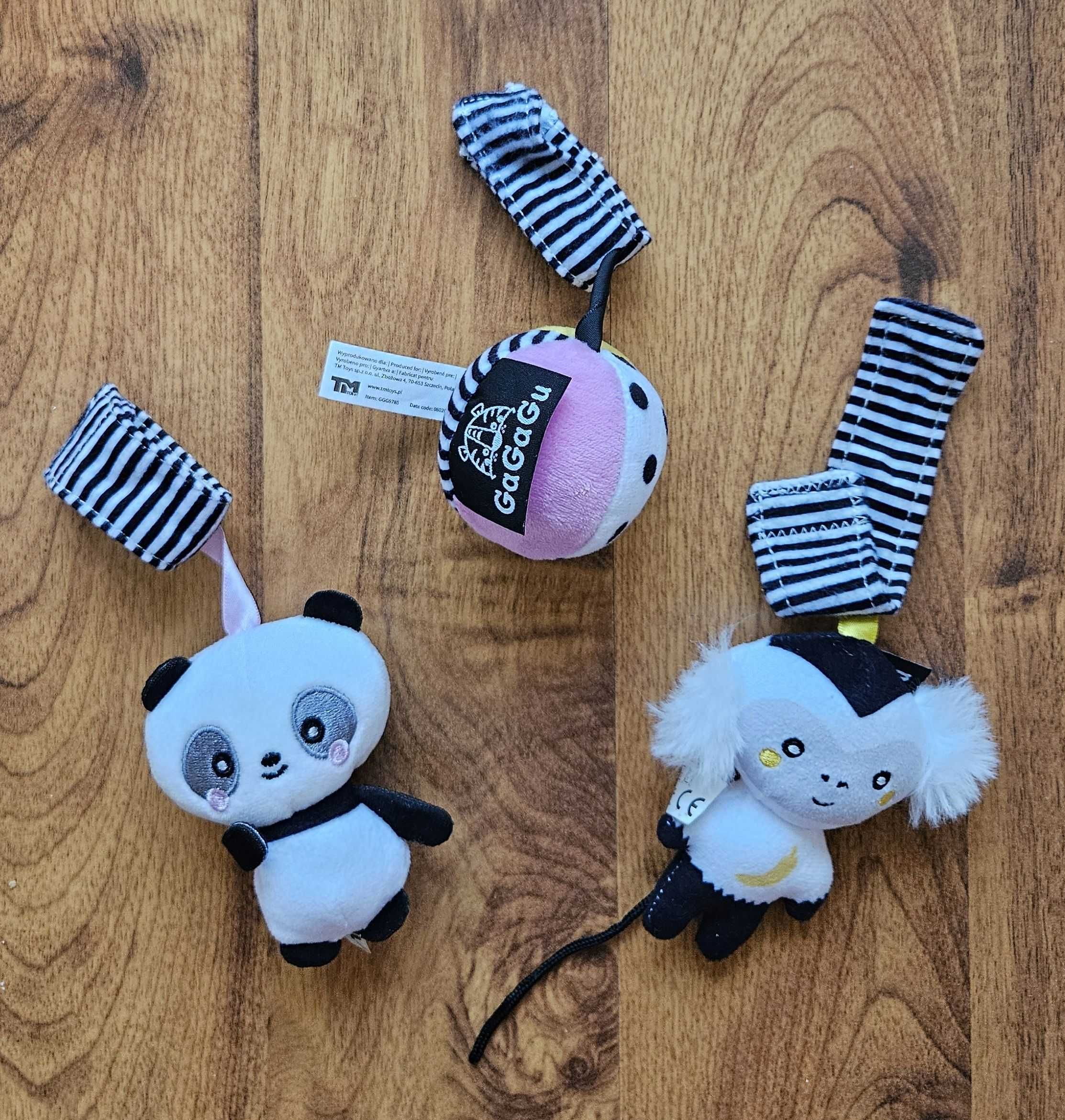 3 pluszowe zawieszki panda małpka piłka Gagagu kontrastowe