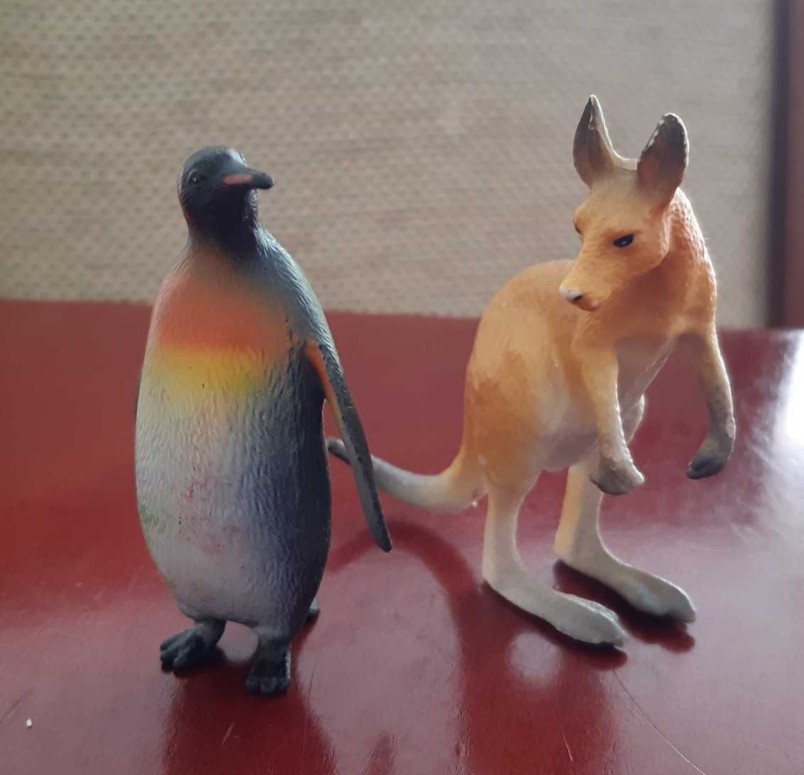 Pingwin 6,5cm i kangur 7cm figurki gumowe Dzikie Zwierzęta