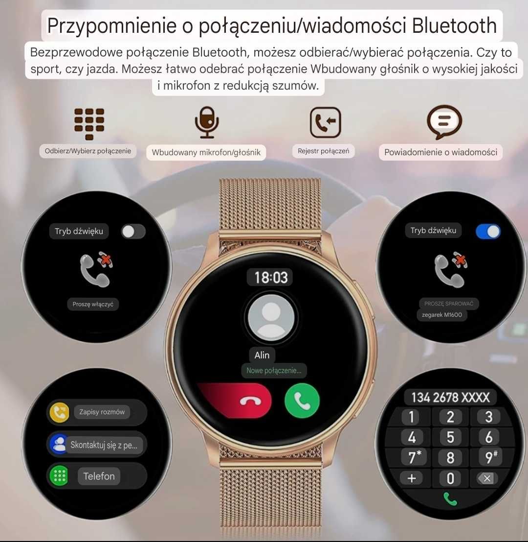 Smartwatch damski Android IOS Bluetooth Sport Zdrowie opaska GRATIS