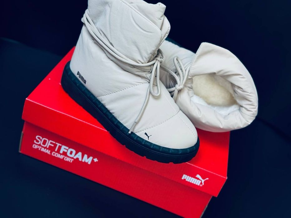 Дутики Puma беж / непромокаемая женская обувь на зиму / дутики пума