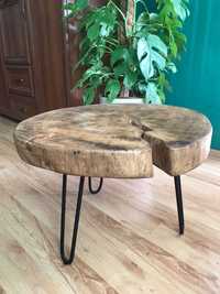 stół drewniany, stolik kawkowy okrągły z naturalnego drewna handmade