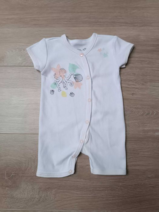 Rampers krótki rękaw bawełna zatrzaski biały ośmiornica '5.10.15' 62