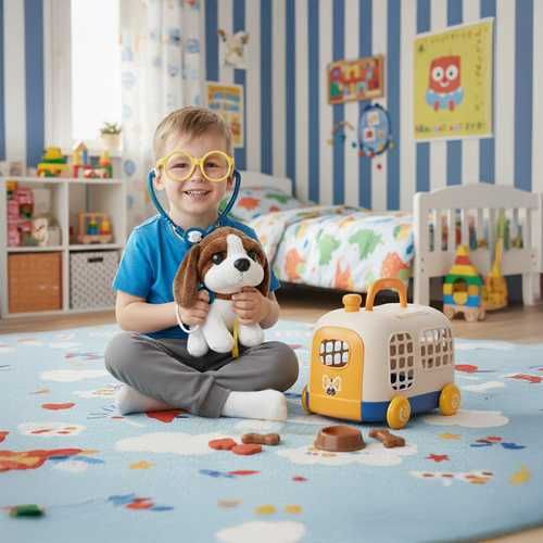 Дитячий набір для маленького лікаря,плюшевий собака,аксесуари,валізка