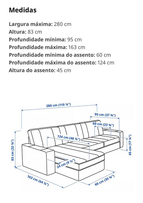 Sofá 3 lugares IKEA Kivik c/chaise longue