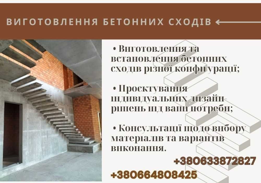 Виготовлення бетонних сходів. Бетонные лестницы. Монолітні роботи.