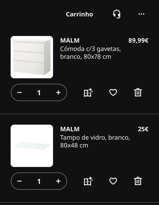 Cómoda Malm com 3 gavetas 80x78