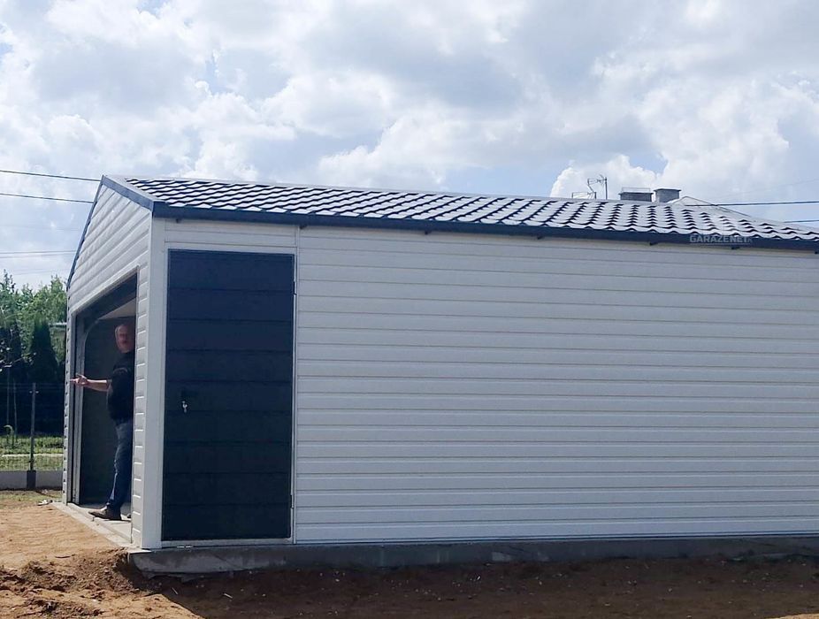 GARAŻ BLASZANY 6m X 6m Brama Segmentowa Automat Drzwi Rynny GB311