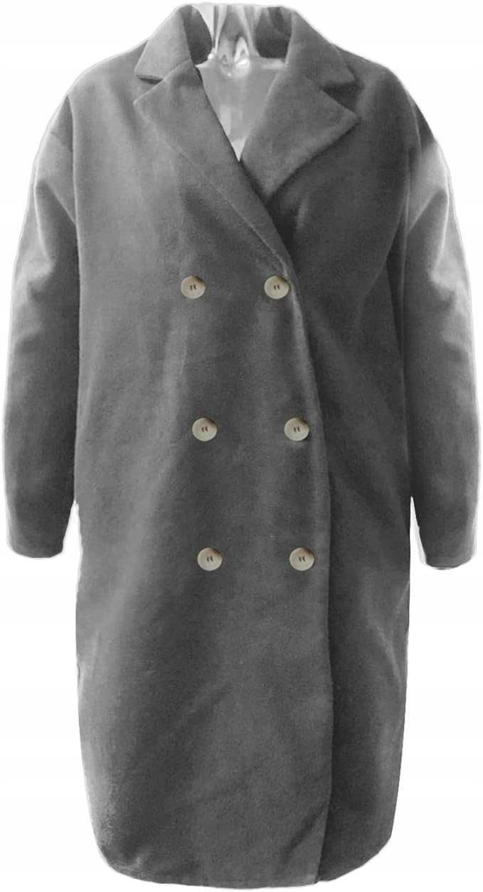Szary płaszcz długi guziki basic 4XL 48