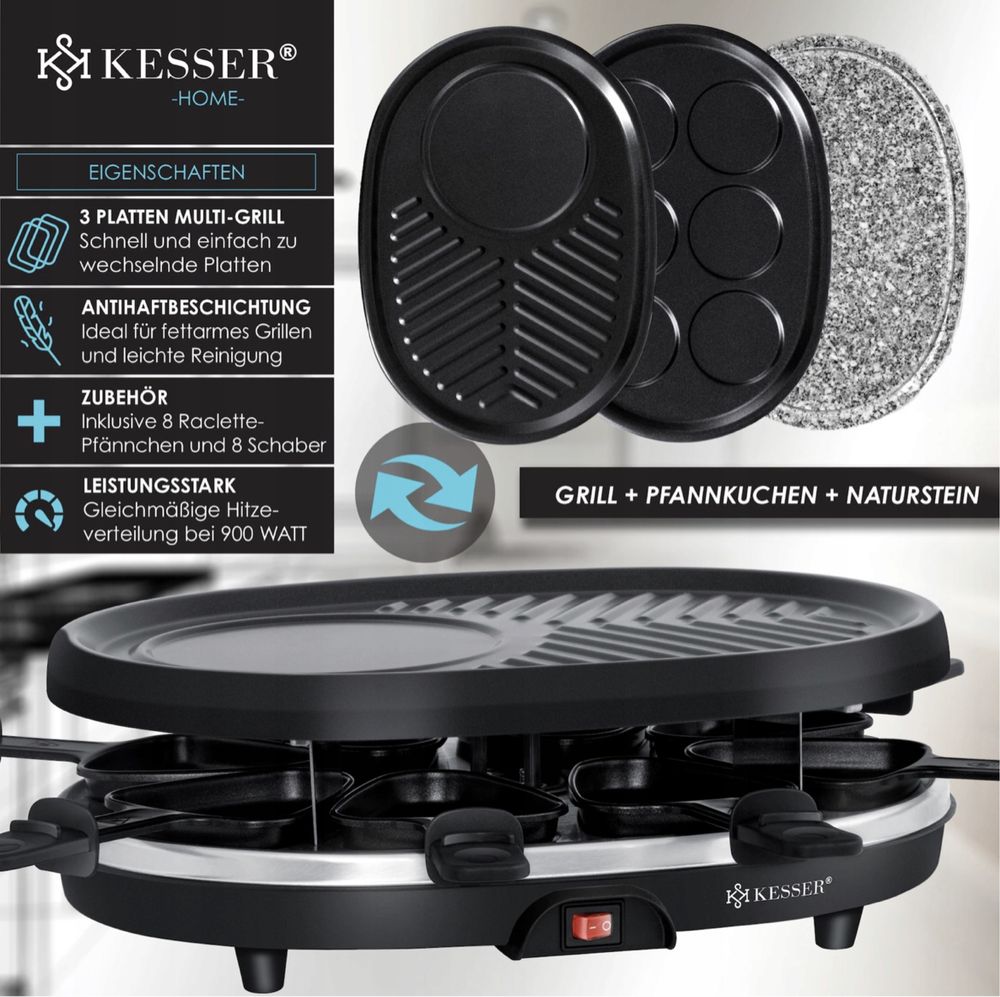 Grill Elektryczny Raclette KESSER 900 W na 8 osób Płyta Kamienna