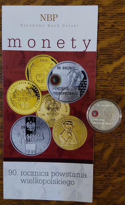 10zł 90 rocznica powstania wielkopolskiego +folder emisyjny