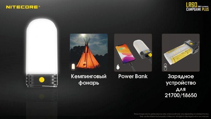 Ліхтар + зарядний пристрій + Power Bank LR60 (USB Type-C)