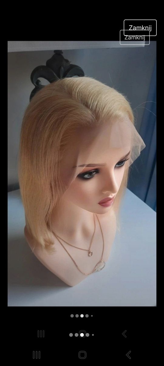 Peruk 100% ludzkie włosy na czepku  jasny blond bob siateczka