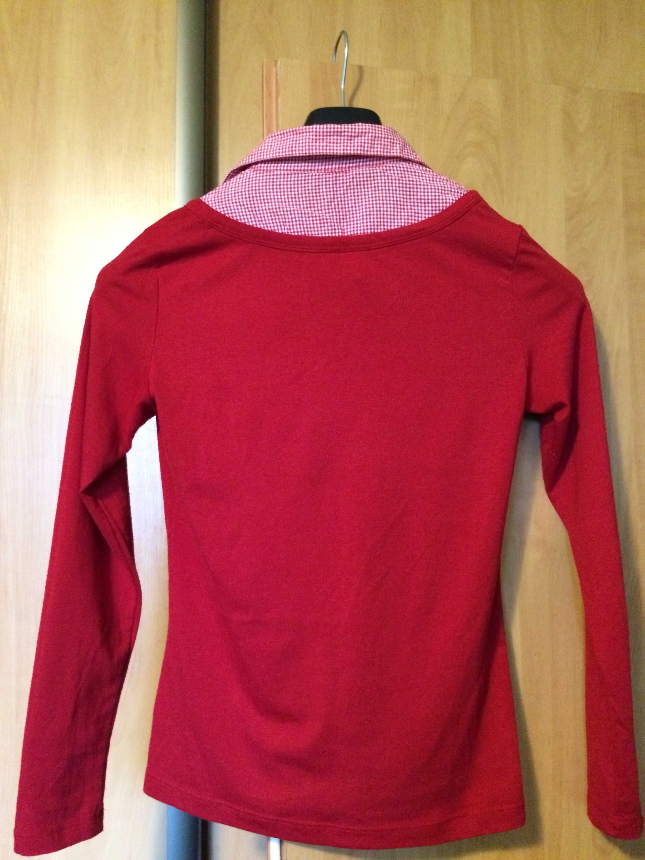 Sweter damski czerwony z kolnierzykiem ala koszula marki M. Elyzee