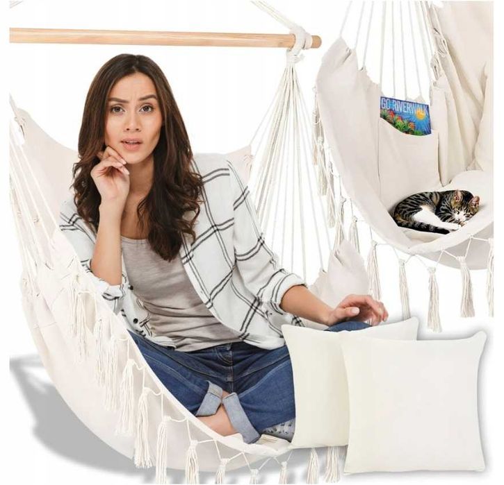 KRZESŁO BRAZYLIJSKIE Fotel Wiszący Huśtawka Hamak Ogrodowy Balkon BOHO