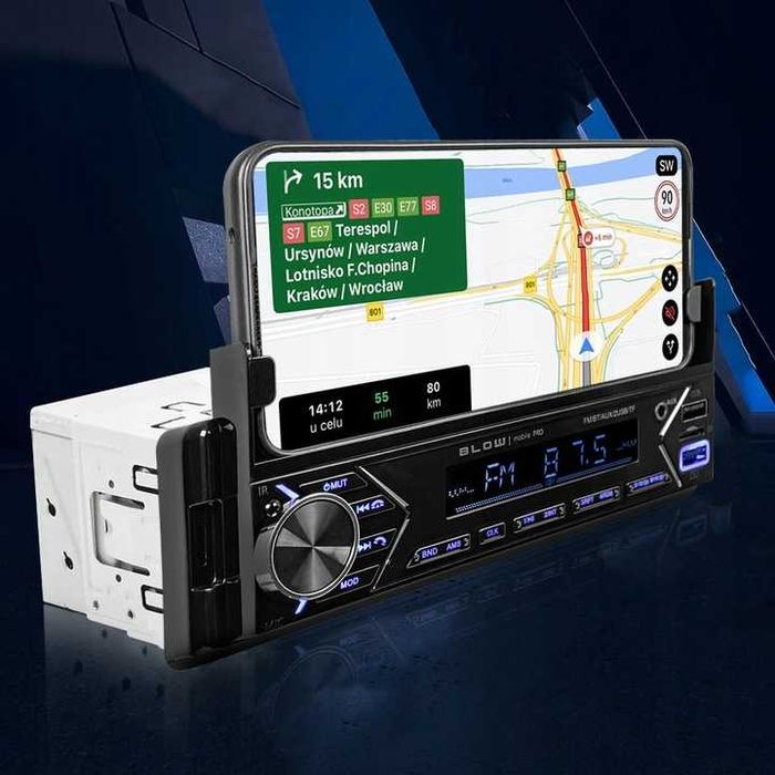 Radio Samachodowe z Uchwytem na telefon i pilotem Bluetooth USB AUX