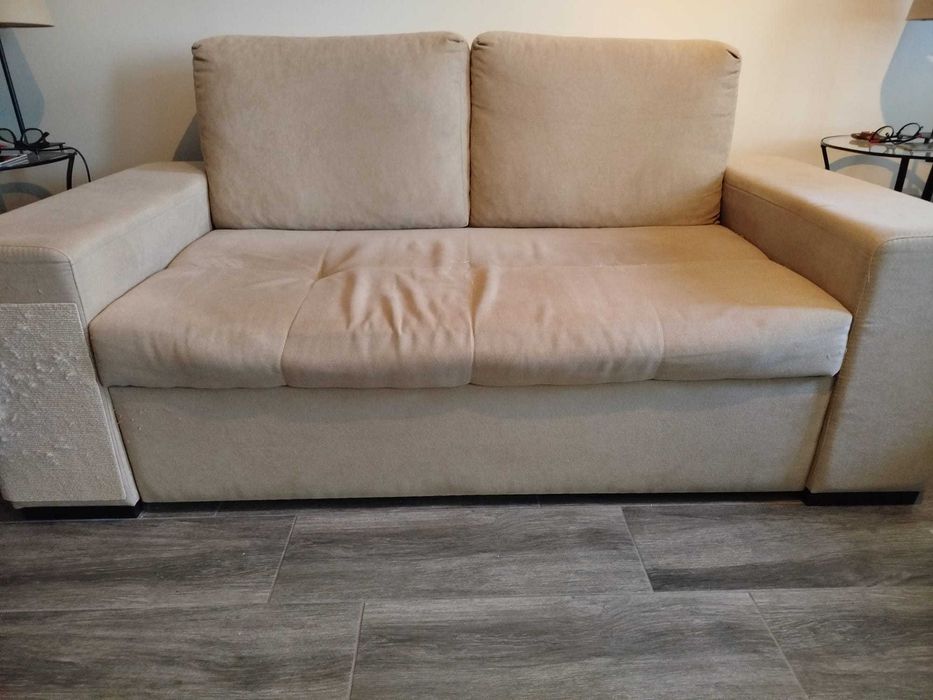 Sofá cama de 2 lugares em tecido - cor bege