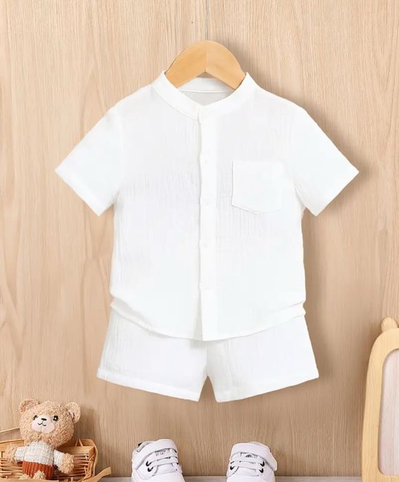 Дитячий білий мусліновий костюм 6-9m