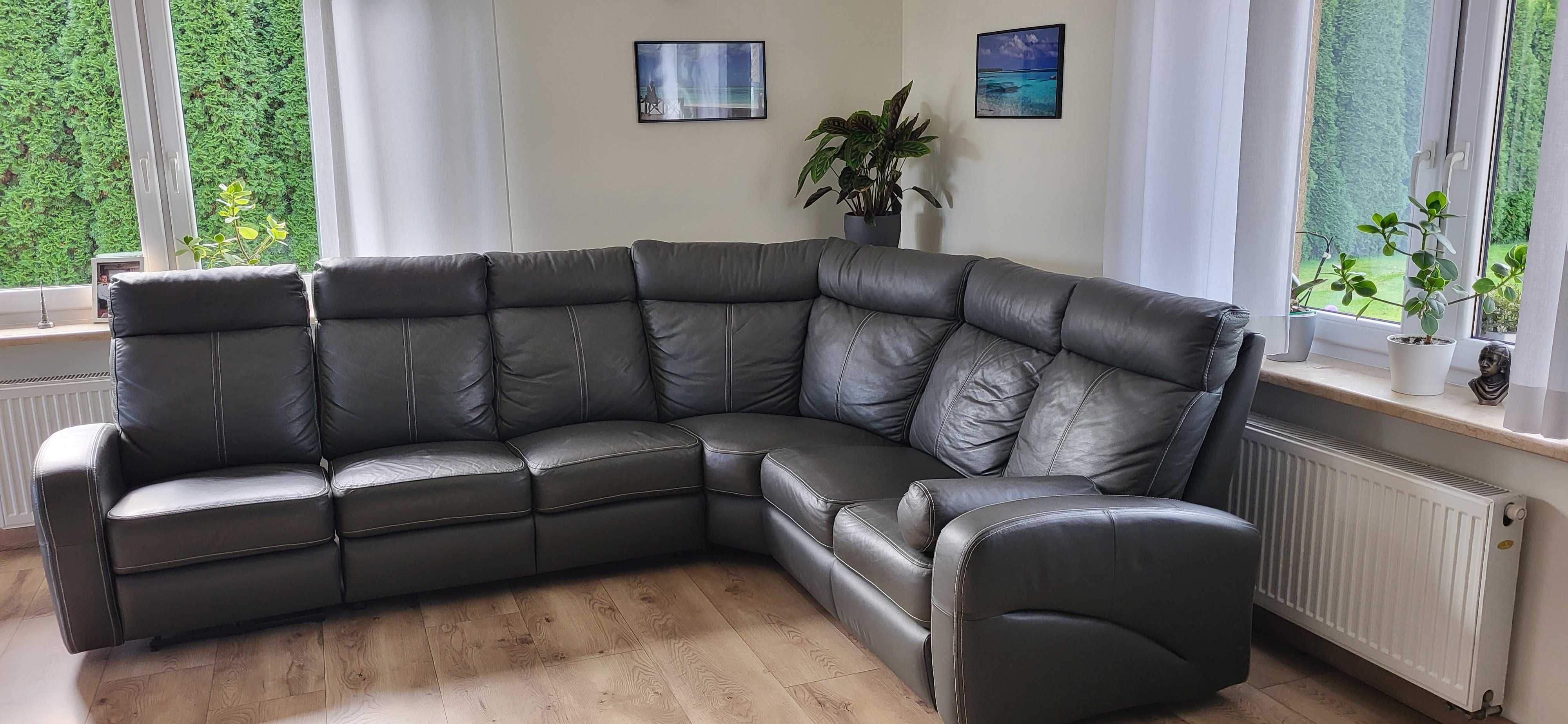 Narożnik skórzany skóra naturalna z funkcją RELAX idealny stan