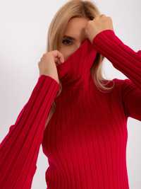 Golf sweter dopasowany prążkowany czerwony S/M