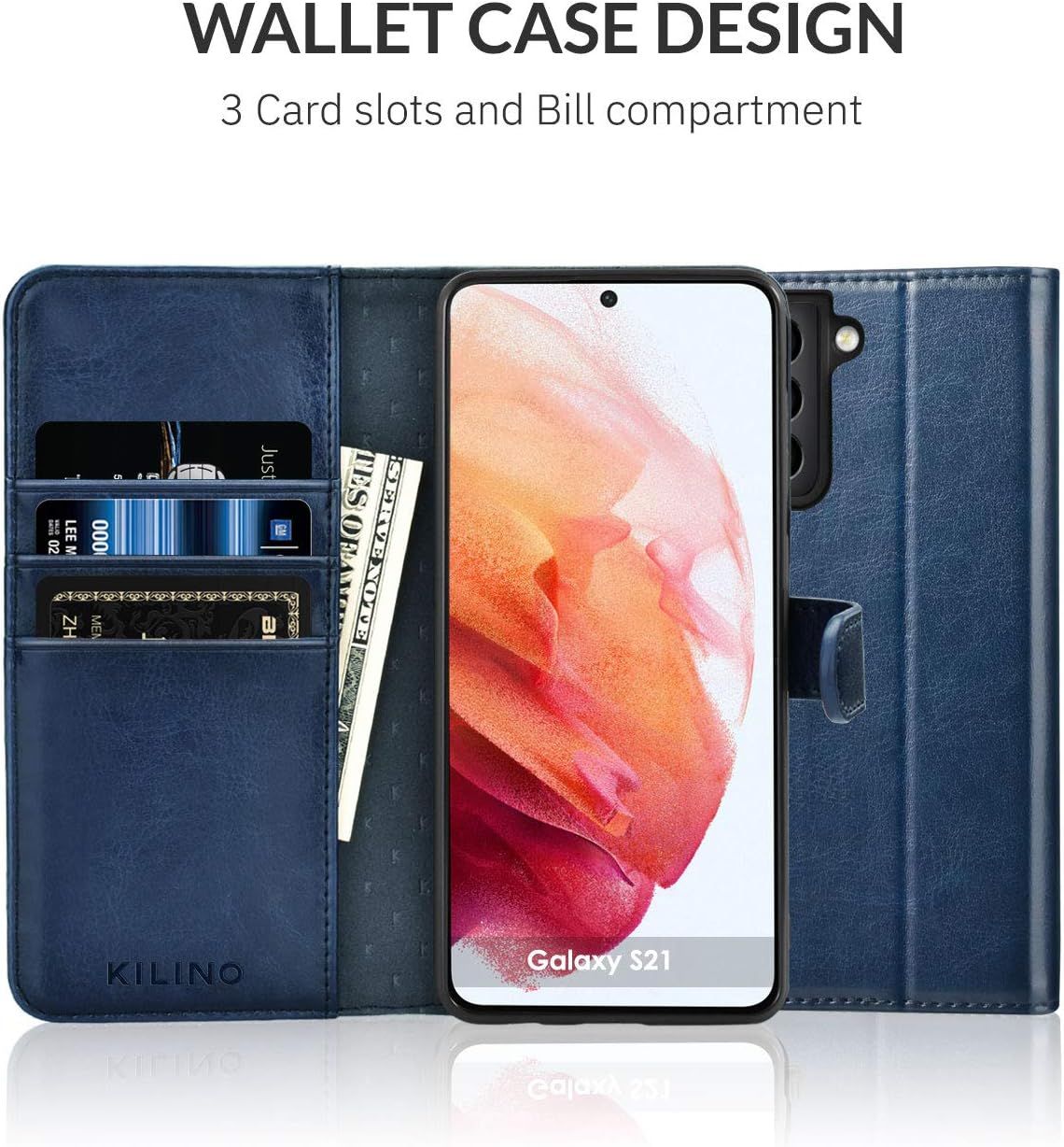 Etui z Klapką i Miejscem na Karty do Samsung Galaxy S21 Plus Granatowe