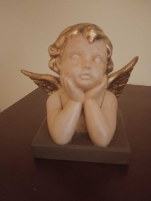 Decoração Clássica Natal Anjo Querubim com aplicação de folha de Ouro