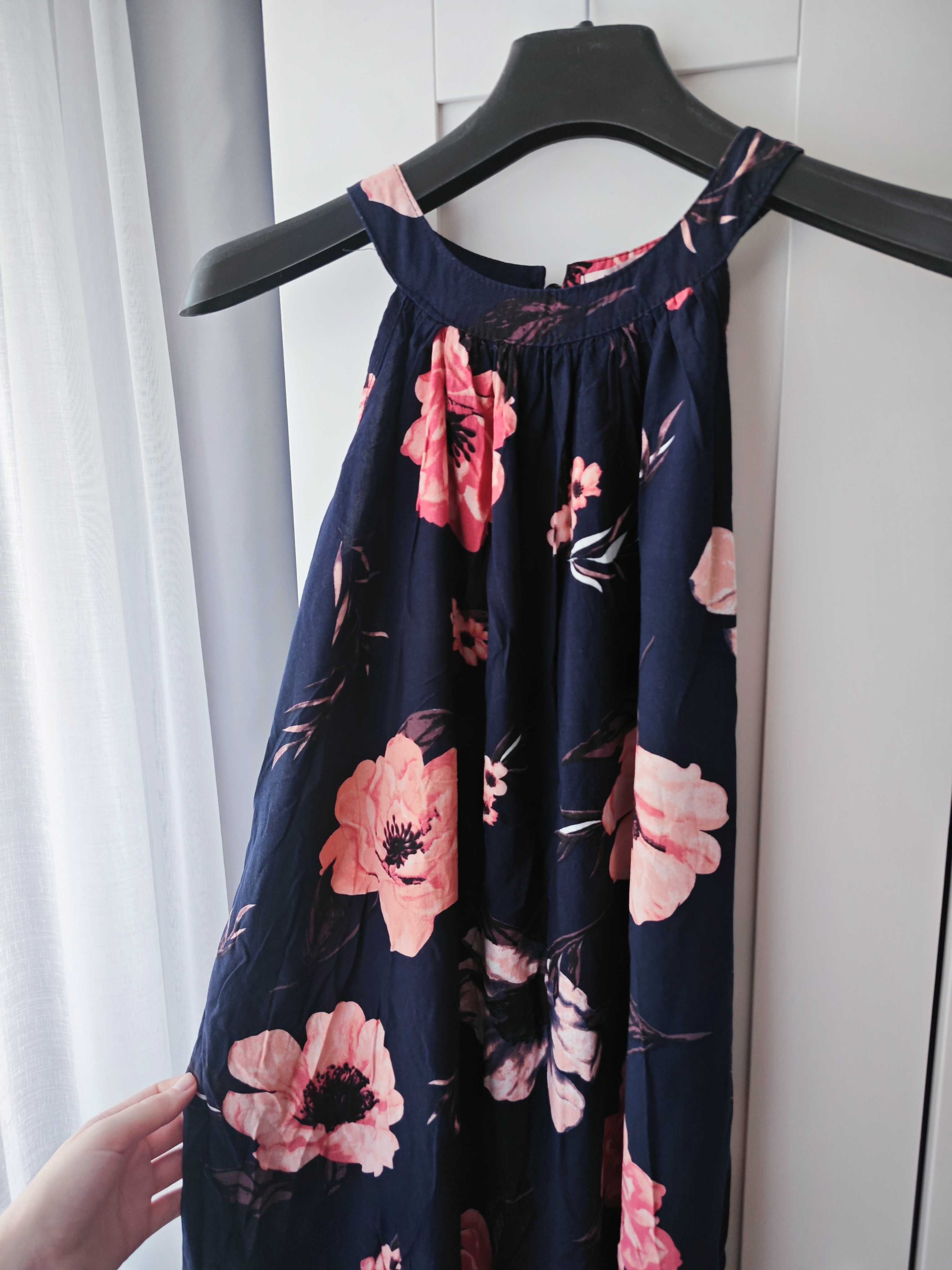 Sukienka halter długa granatowa w kwiaty, floral, rozmiar 36