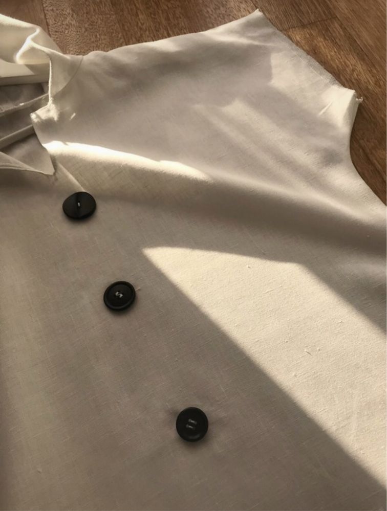 Lniana biała tunika sukienka z kapturem jak arlekin rozmiar M