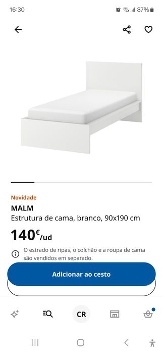 Cama Malm IKEA 90×200 + estrado Lönset IKEA
