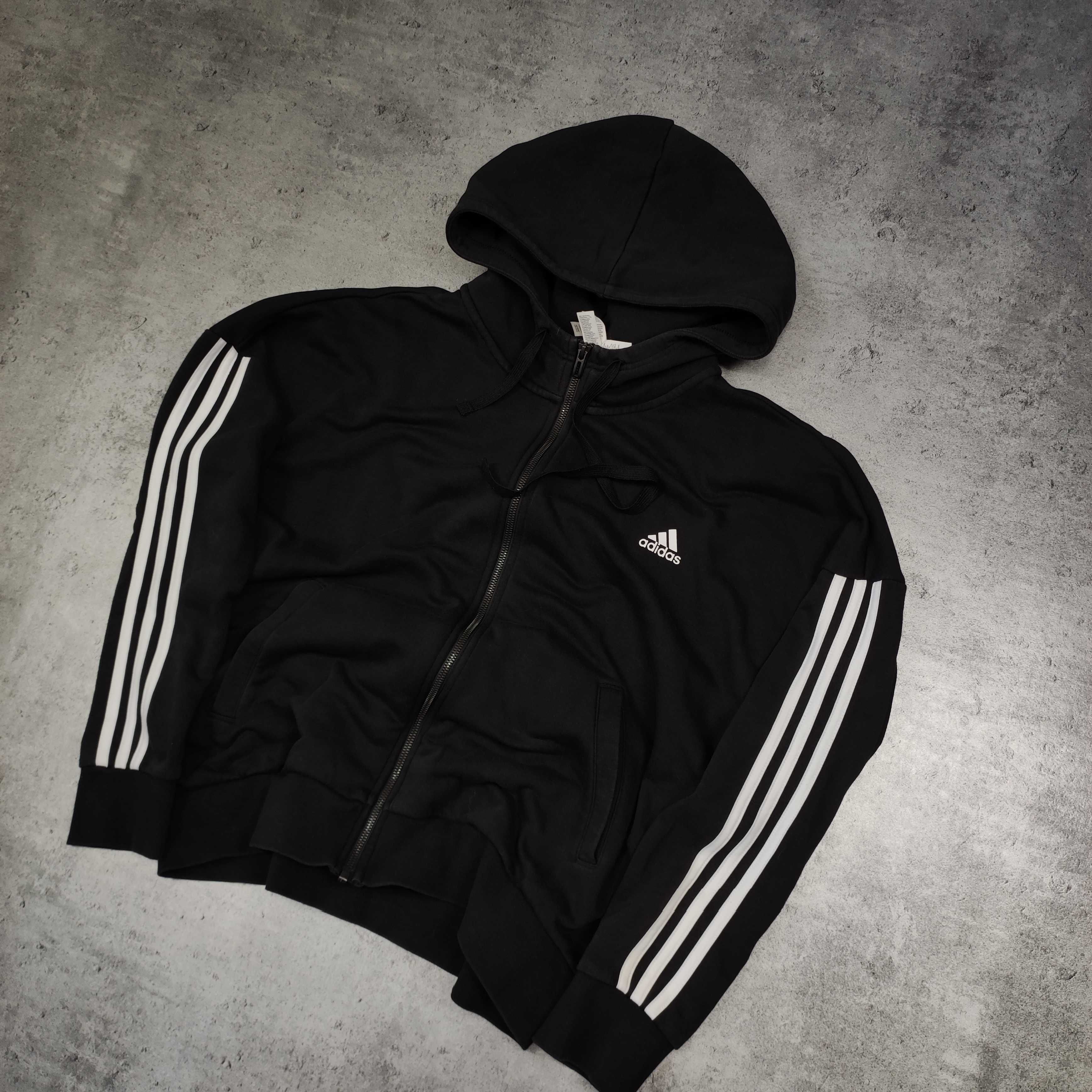 DAMSKA Bawełna Bluza Sportowa z Kapturem Rozpinana Hoodie Adidas Logo