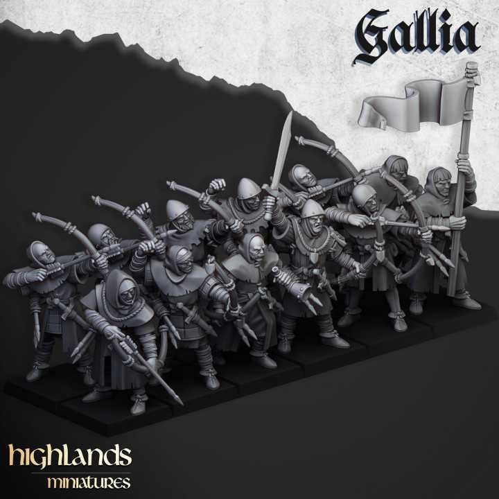 Gallia Archers x7 + x3 CMD Highlands Miniatures Old World Warhammer