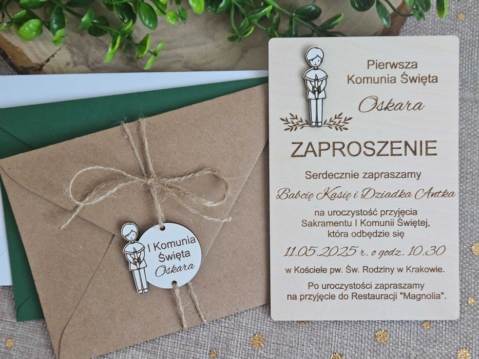 Pierwsza Komunia Święta ZAPROSZENIE dla dziewczynki i chłopca grawer