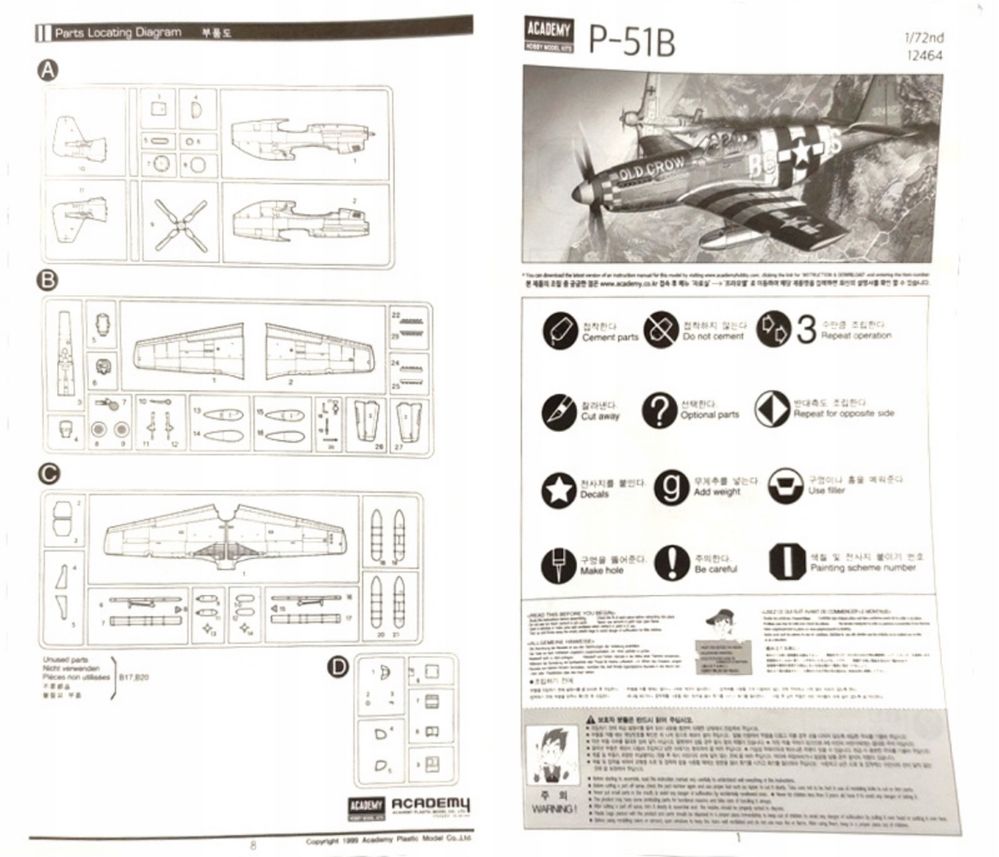 Academy 12464 samolot P-51B Mustang model do sklejania 1:72