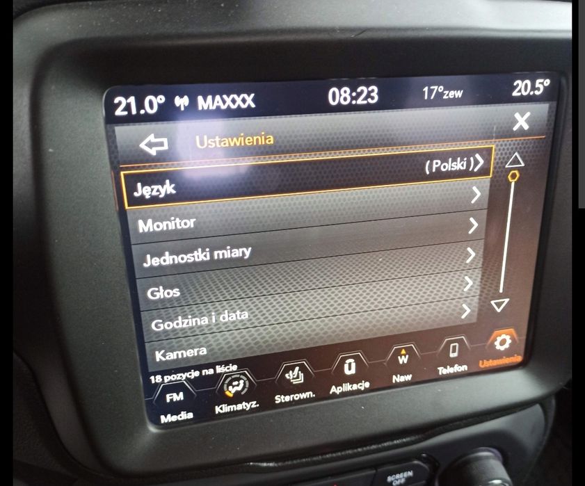 Polskie menu język Uconnect8 dodge jeep chrysler
