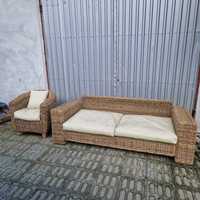 SOFA KANPA Rattanowa +Fotel NATURALNY ratan rattan GRUBTY OPLOT