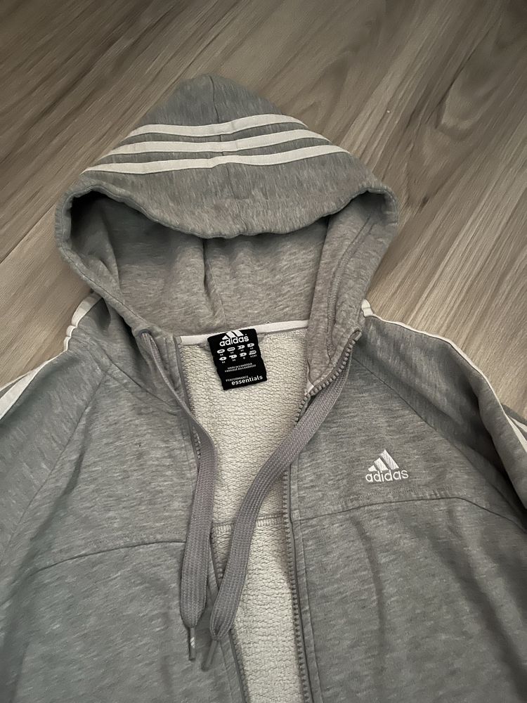 Szara rozpinana bluza Adidas z kapturem