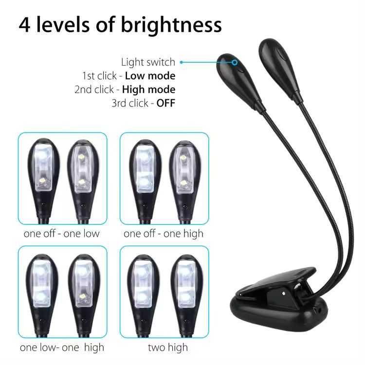 АКЦИЯ!! USB фонарик-прищепка для чтения книг(4 LED)