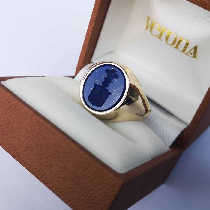 Herb Lubicz Sygnet męski złoty 585 sygnety męskie z herbem w lapis laz