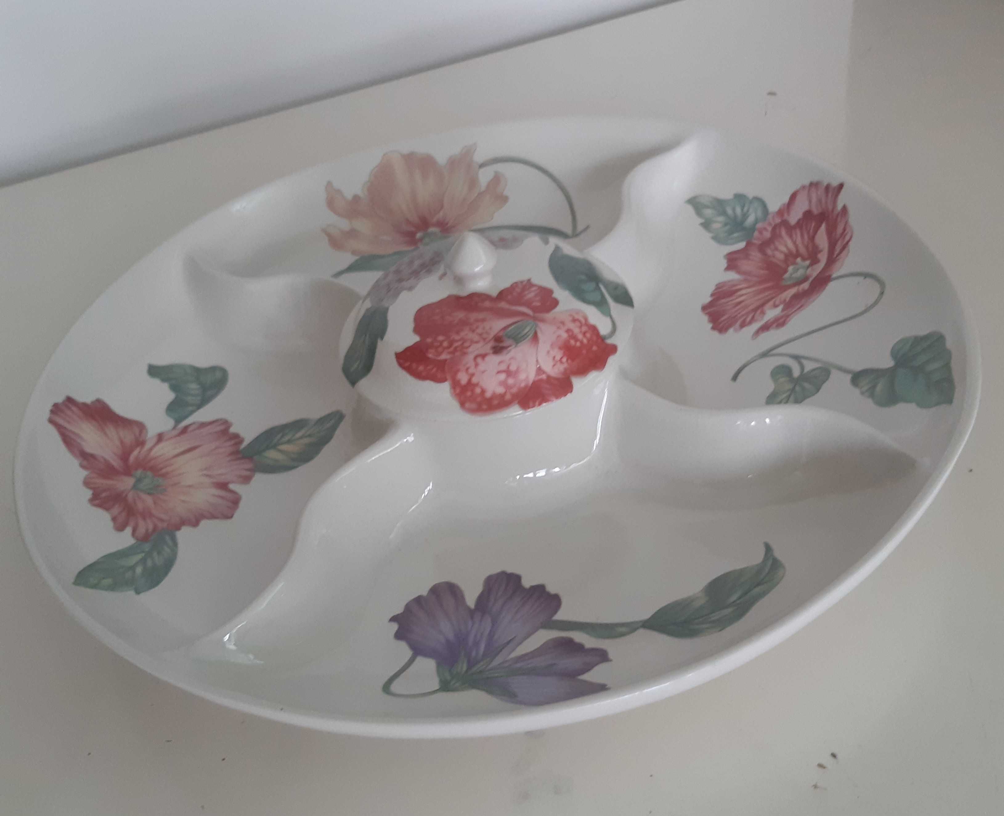 Retro Vintage Antigo Grande Prato Porcelana c/ Divisórias e Tampa