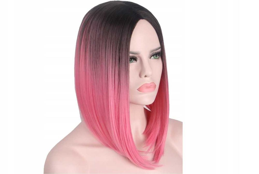 Peruka do ramion ombre różowa proste włosy 32cm