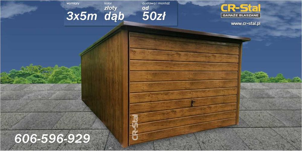 Garaż - blaszak. 3x5 m. Brama podnoszona. Złoty dąb.