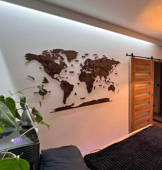 Nowa Drewniana Mapa Świata-Palisander - ciemny brąz 210x126, prezent